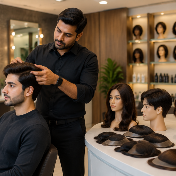 Professional hair wig and hair patch customization service at Hair Wig Center in Guwahati for men and women